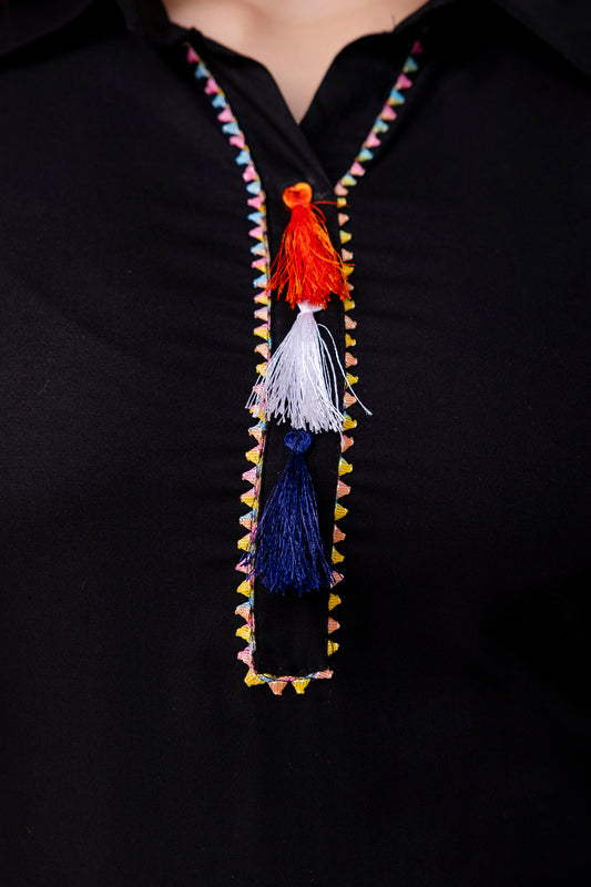 Rayon Solid Co-Ord Set with Beautiful Aari Work - SF030BLK