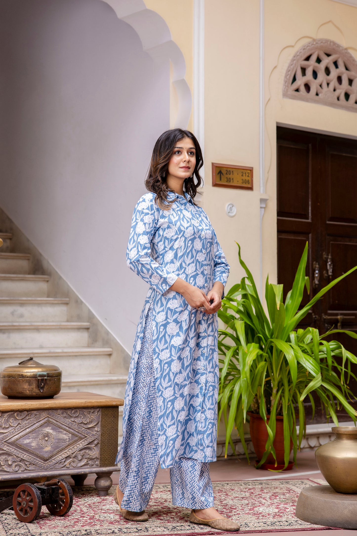 Full Sleeve Collared Neck Kurta - SF036BLU