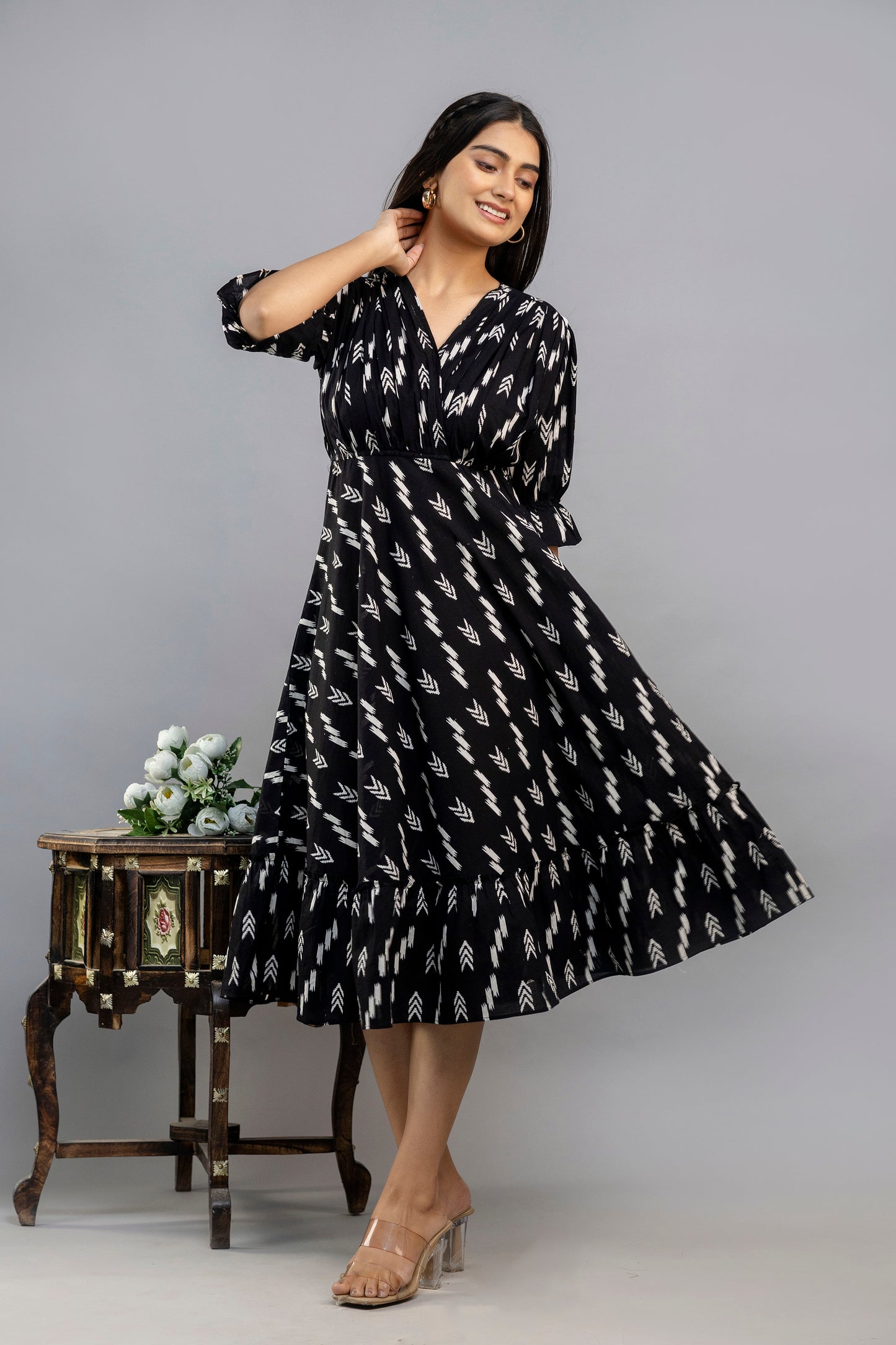 Women Gown Black Midi Length Dress - SF045BLK