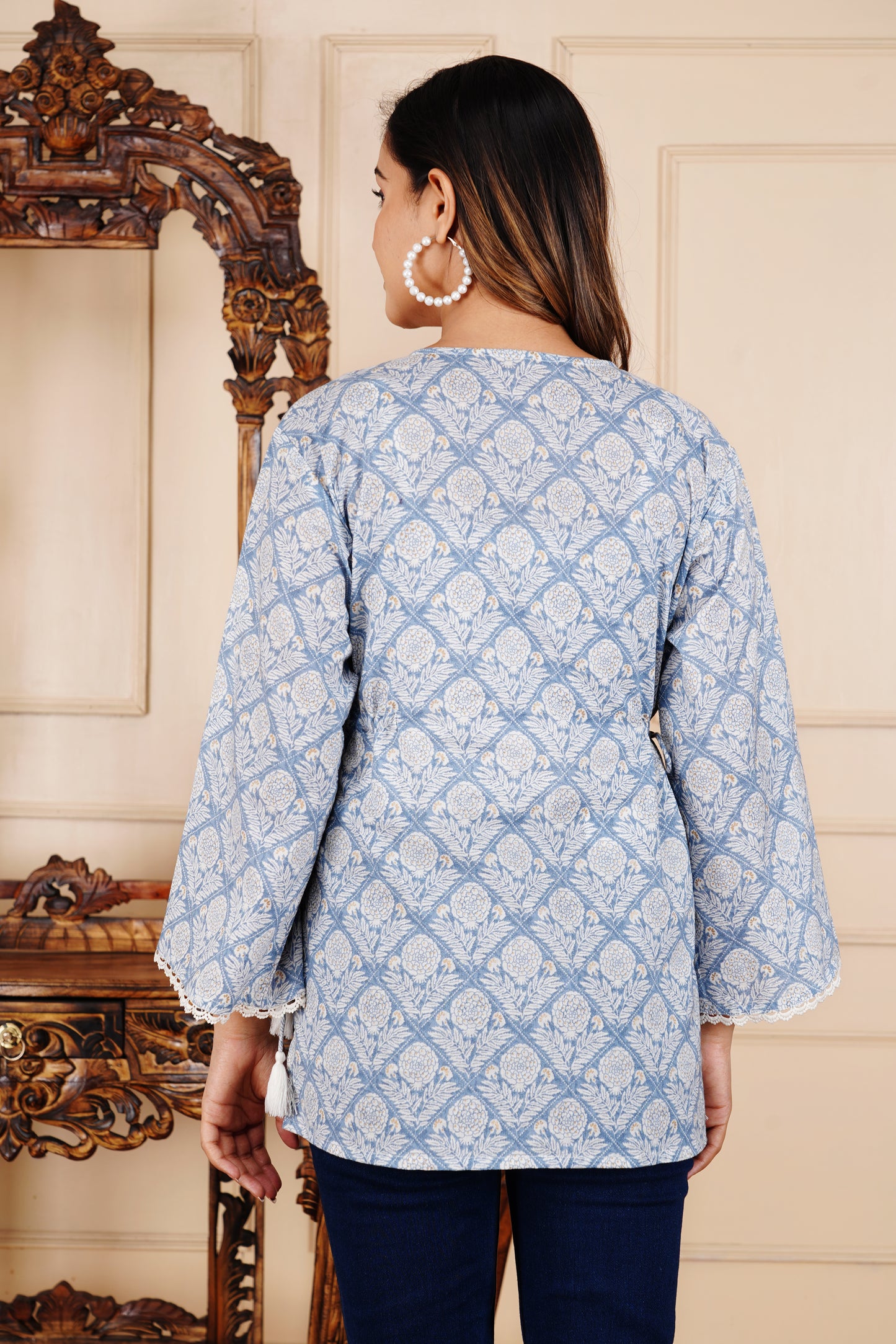 Cotton Printed Full Sleeve Short Kurti - SF030LVN