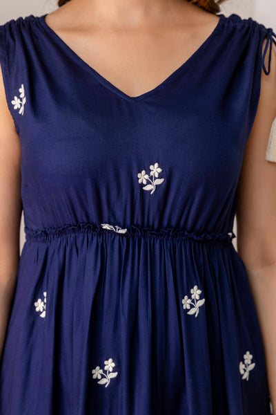 Women A-line Blue Midi Length Dress