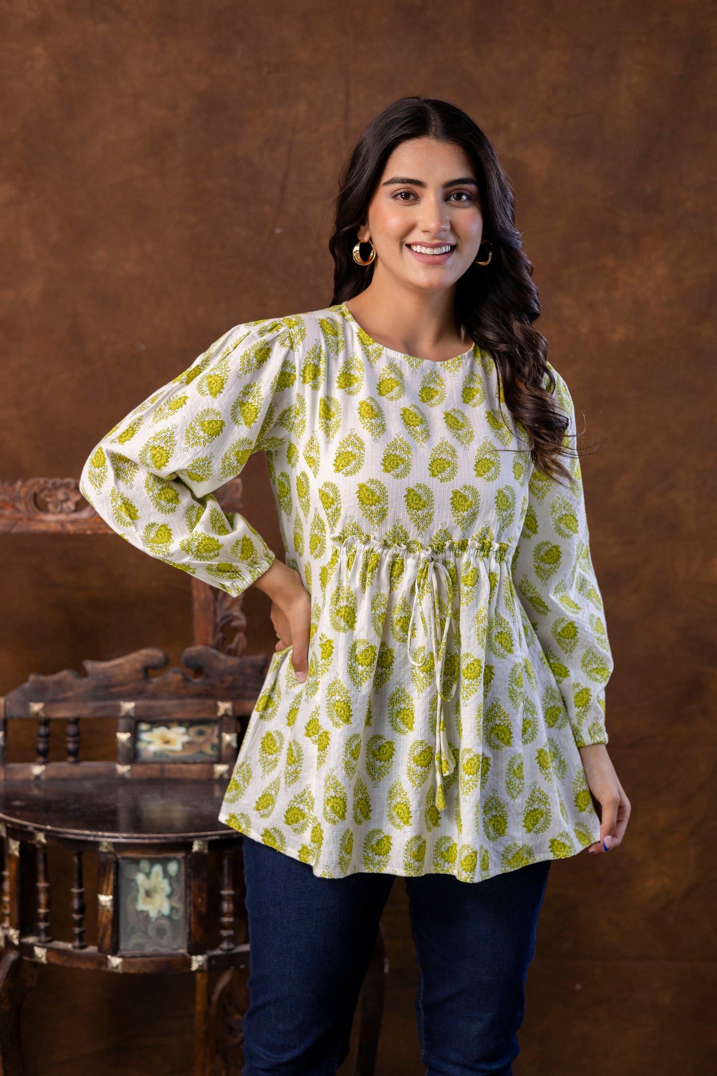 Casual Regular Sleeves Printed Top - SF001GRN