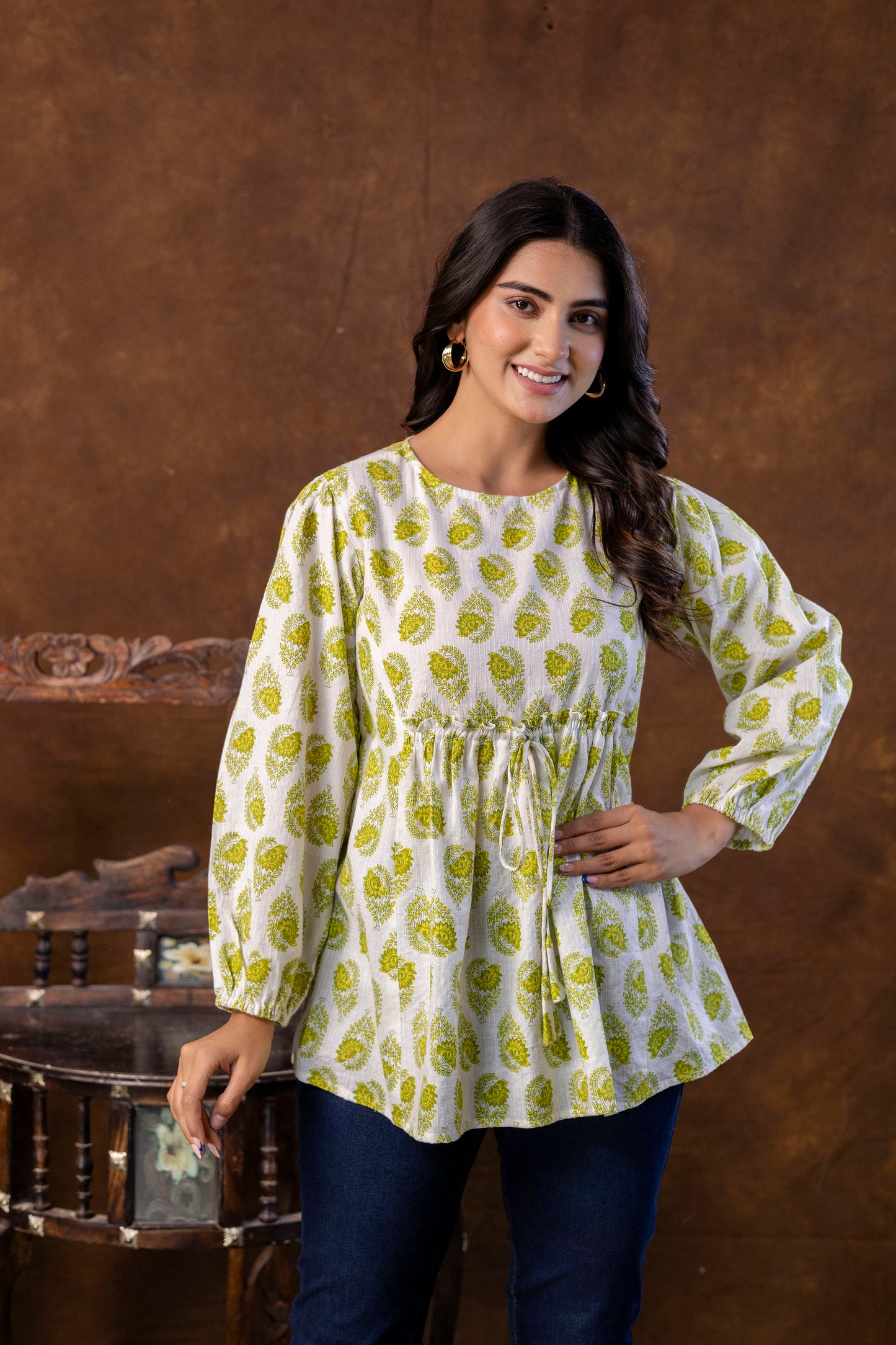 Casual Regular Sleeves Printed Top - SF001GRN