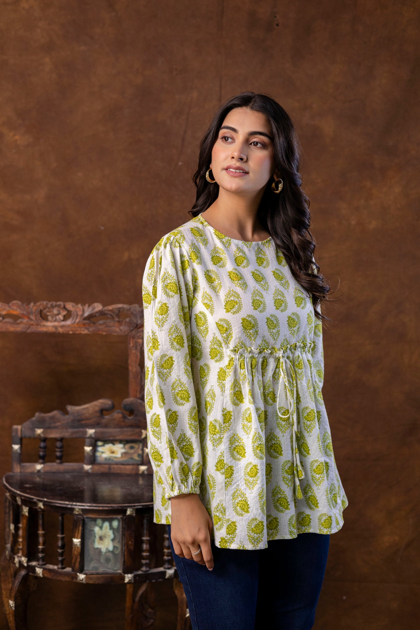 Casual Regular Sleeves Printed Top - SF001GRN