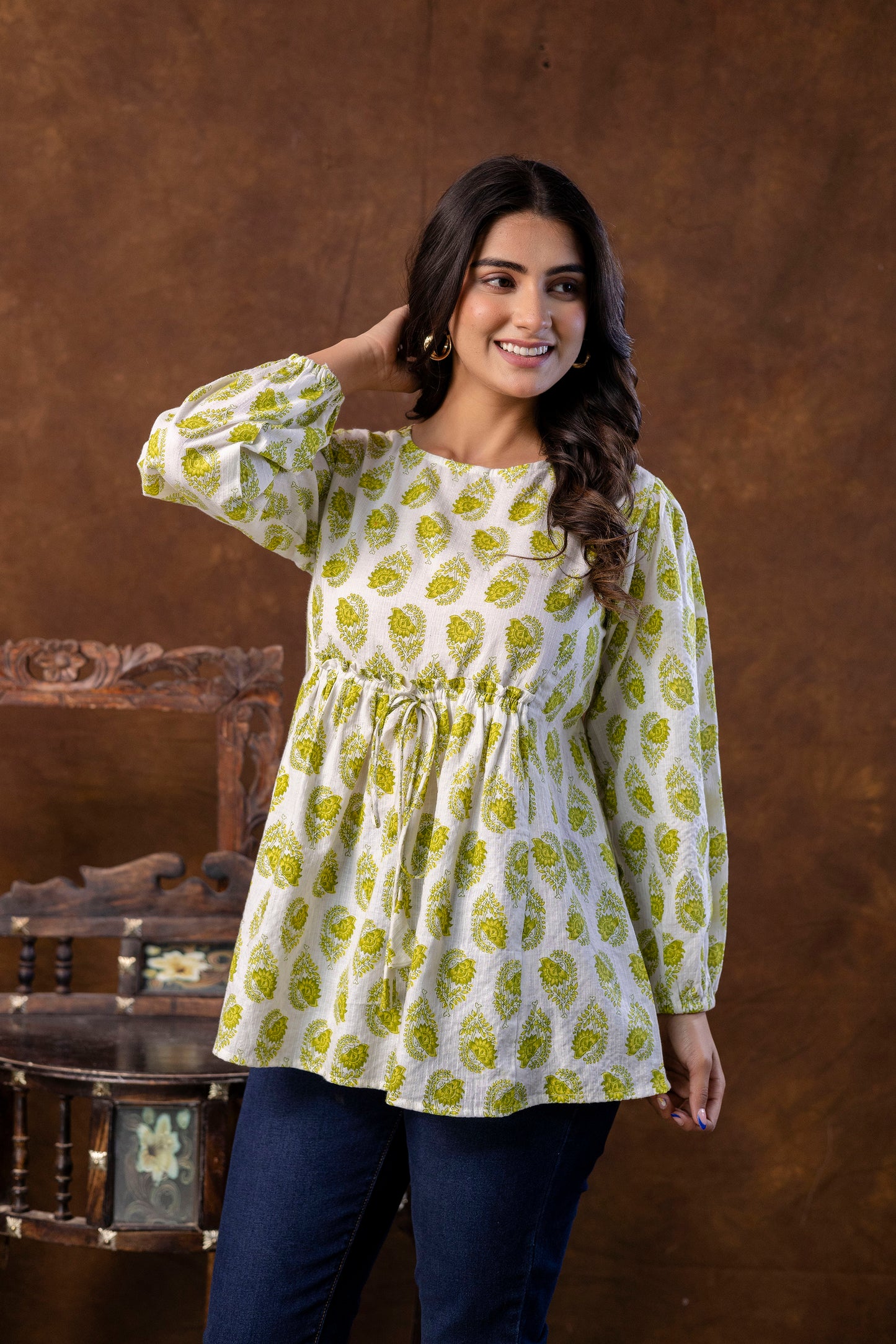 Casual Regular Sleeves Printed Top - SF001GRN