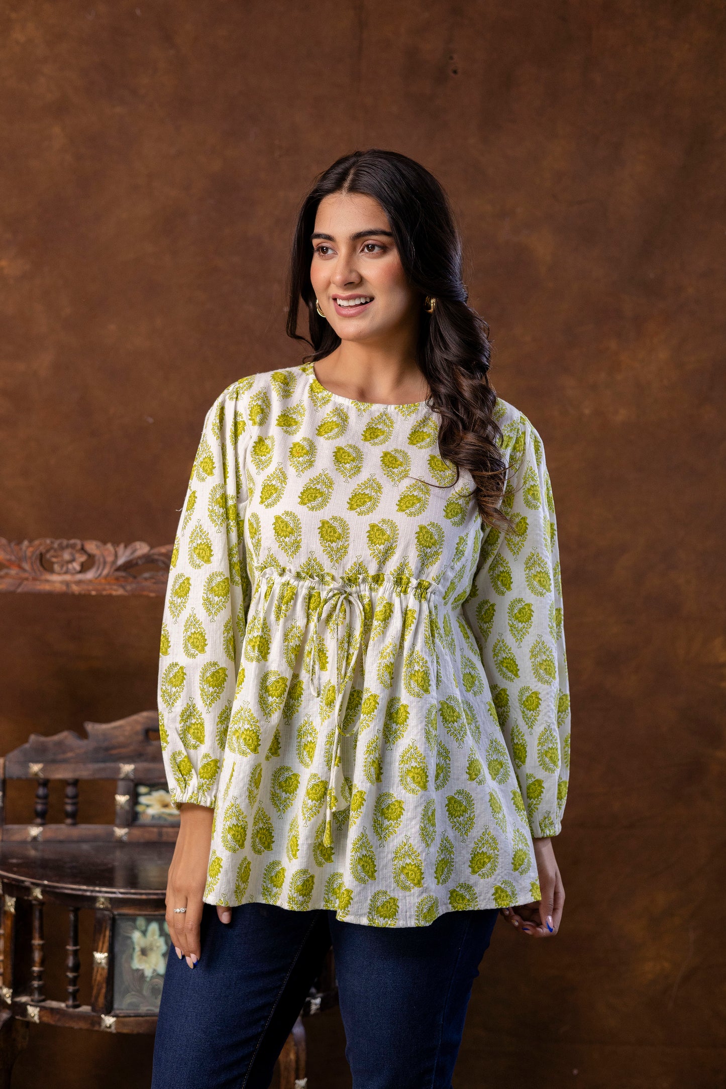 Casual Regular Sleeves Printed Top - SF001GRN