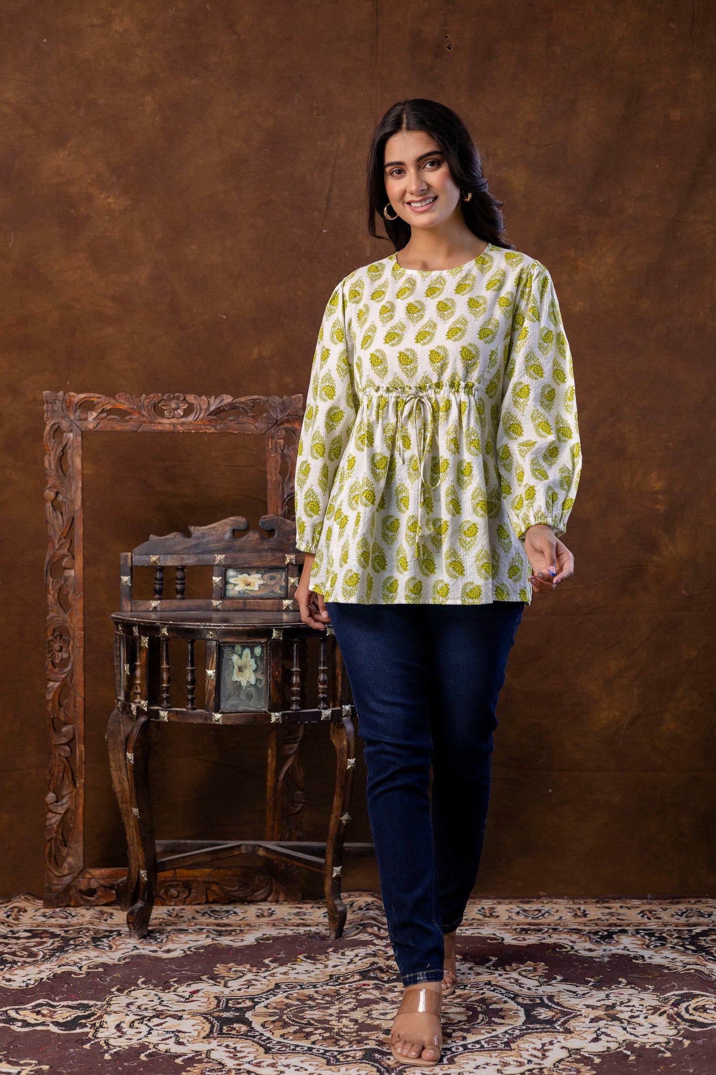 Casual Regular Sleeves Printed Top - SF001GRN