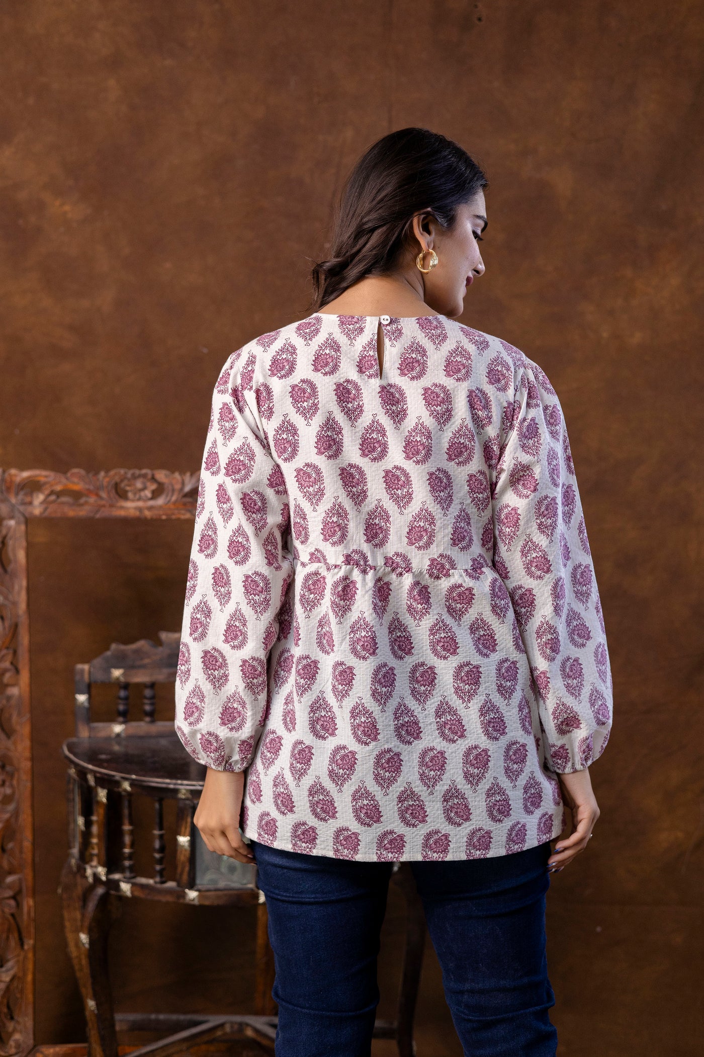 Casual Regular Sleeves Printed Purple Top