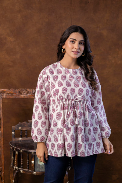 Casual Regular Sleeves Printed Purple Top