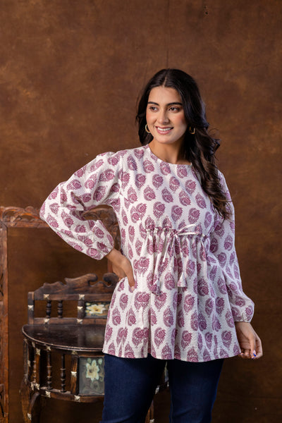 Casual Regular Sleeves Printed Purple Top