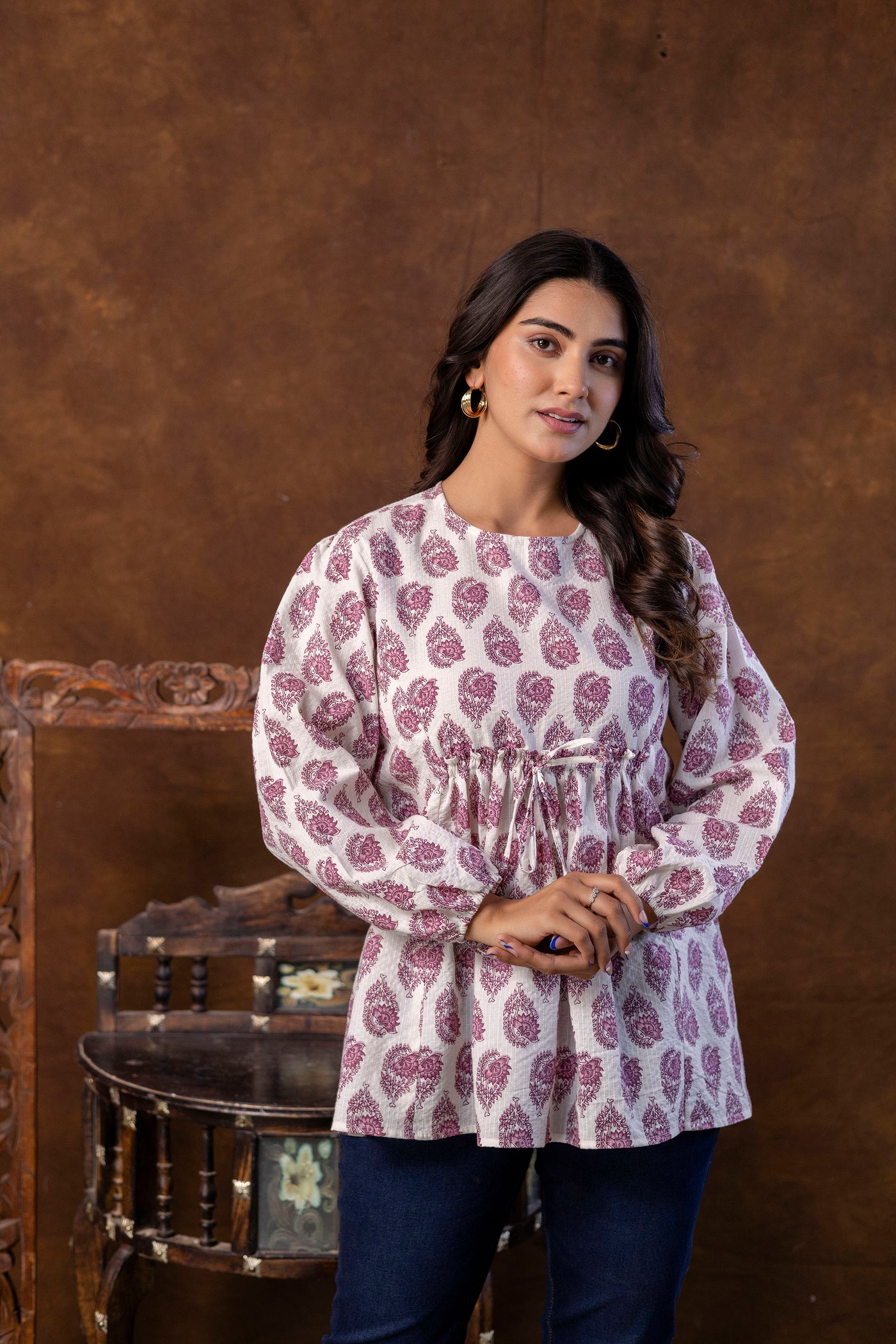Casual Regular Sleeves Printed Purple Top