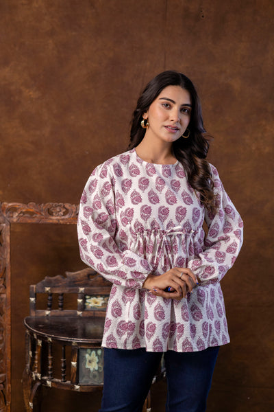 Casual Regular Sleeves Printed Purple Top