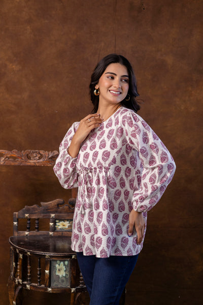Casual Regular Sleeves Printed Purple Top