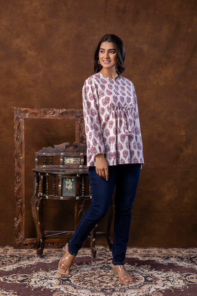 Casual Regular Sleeves Printed Purple Top