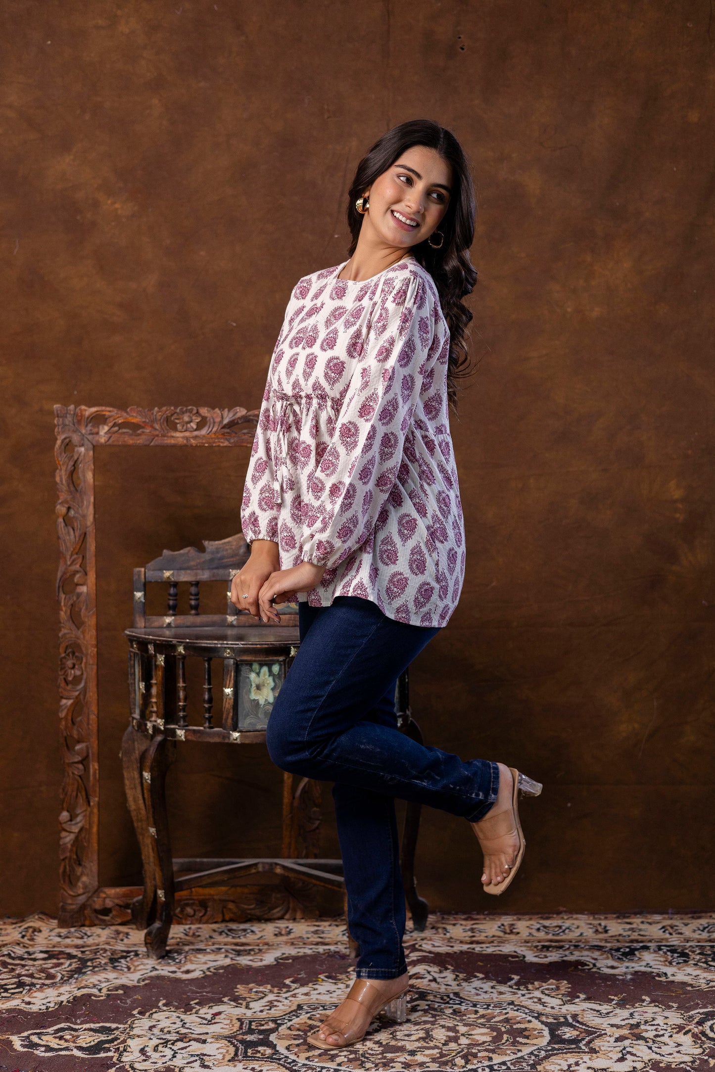 Casual Regular Sleeves Printed Purple Top - SF001LVN