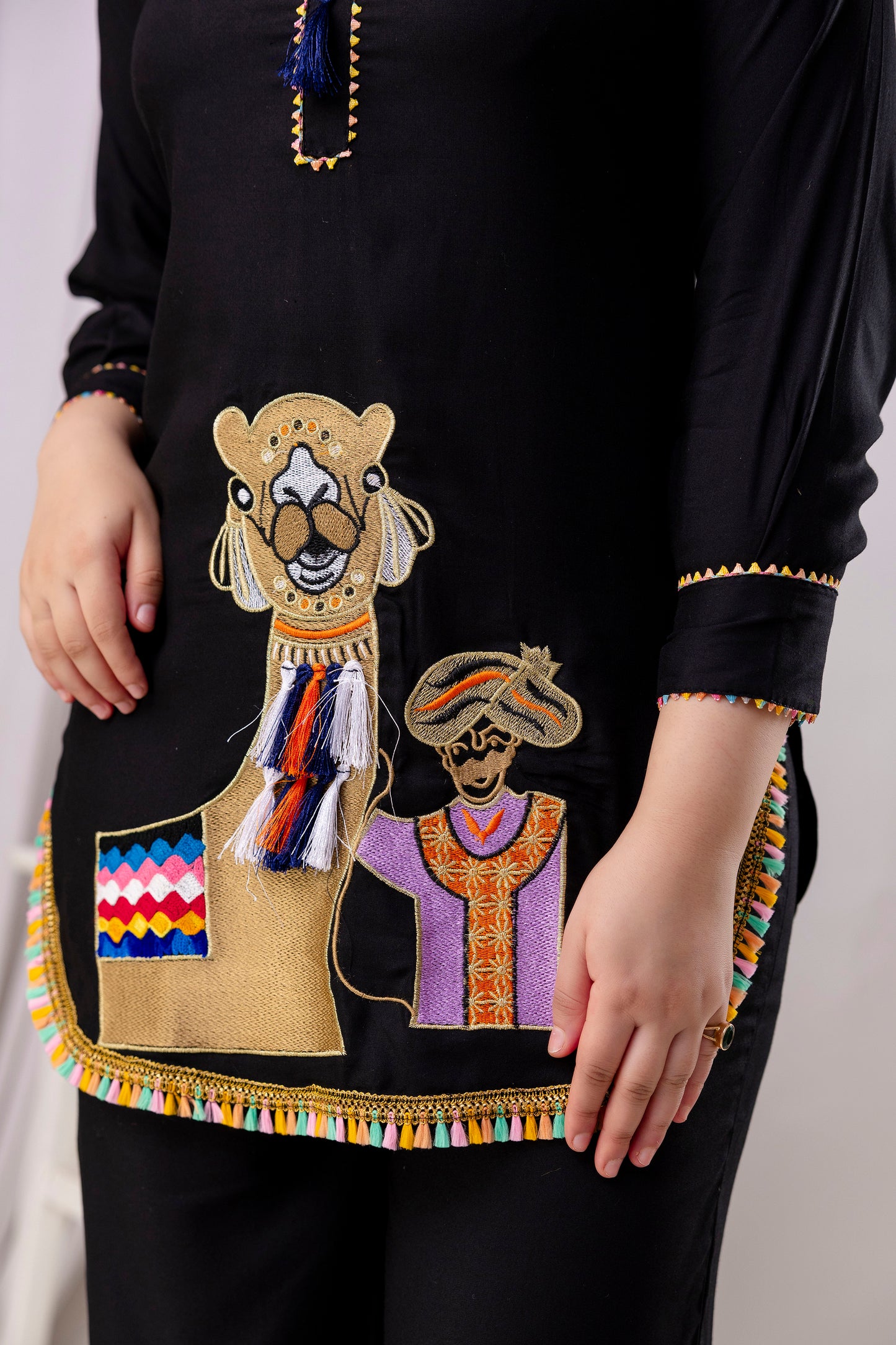 Rayon Solid Co-Ord Set with Beautiful Aari Work - SF030BLK