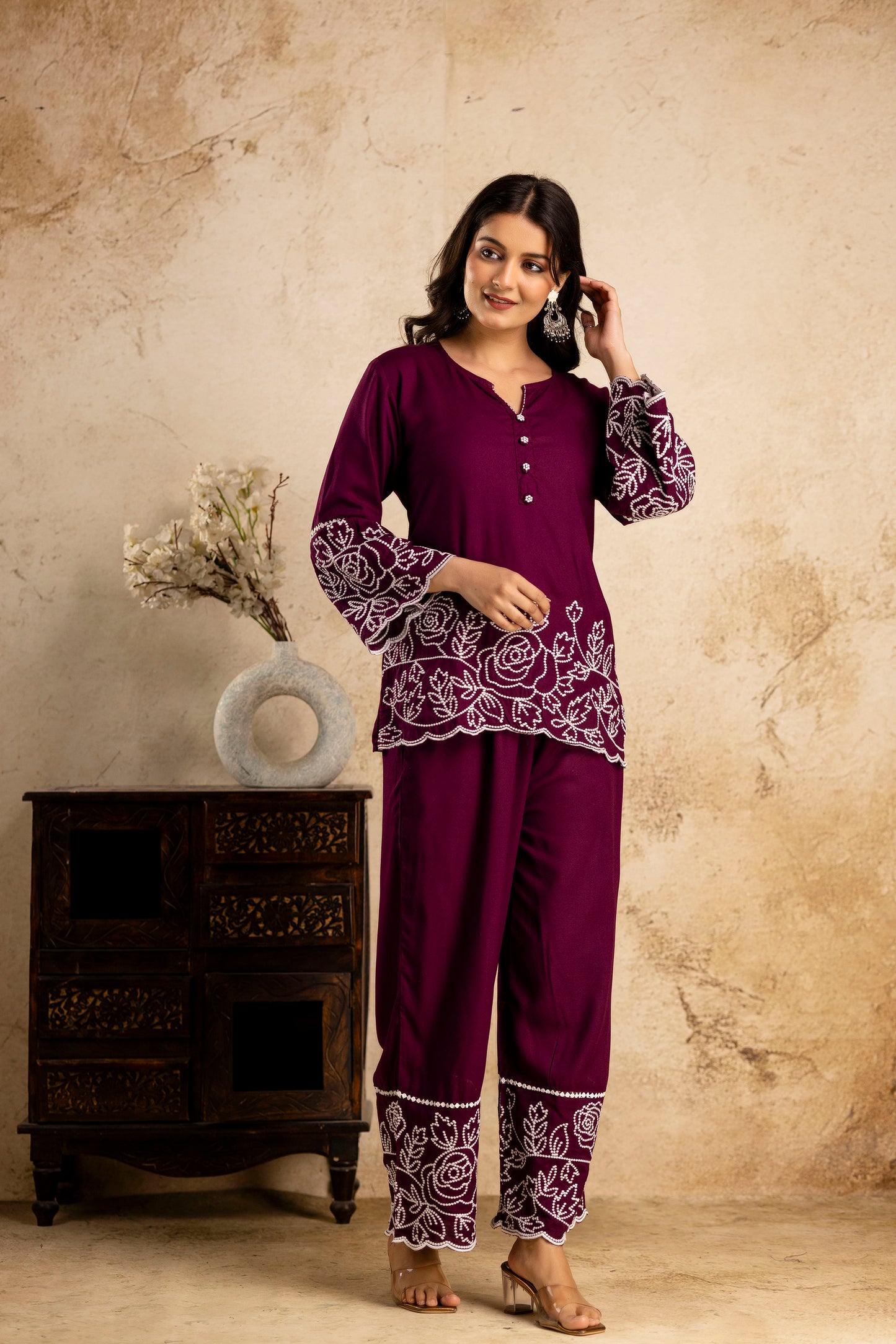 Tunic Palazzo Co-ord Set - SF034RED