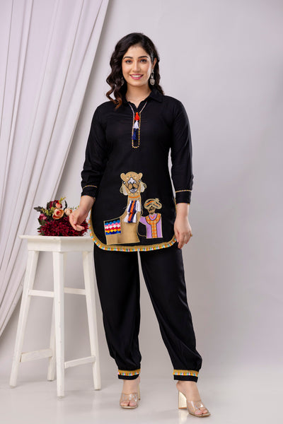 Rayon Solid Co-Ord Set with Beautiful Aari Work