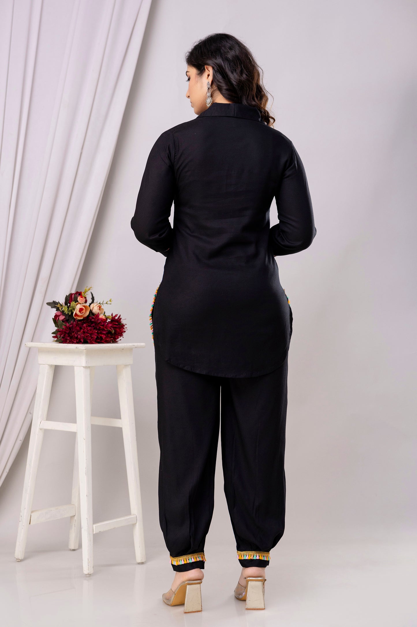 Rayon Solid Co-Ord Set with Beautiful Aari Work - SF030BLK