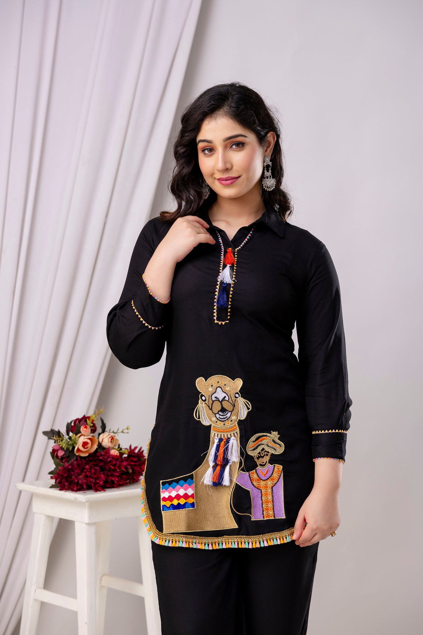 Rayon Solid Co-Ord Set with Beautiful Aari Work - SF030BLK