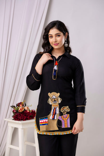 Rayon Solid Co-Ord Set with Beautiful Aari Work