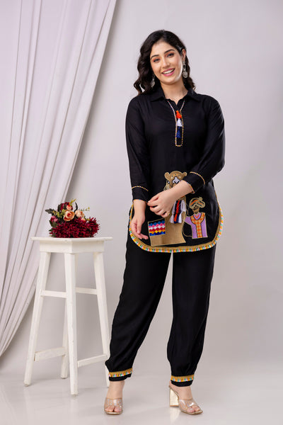 Rayon Solid Co-Ord Set with Beautiful Aari Work