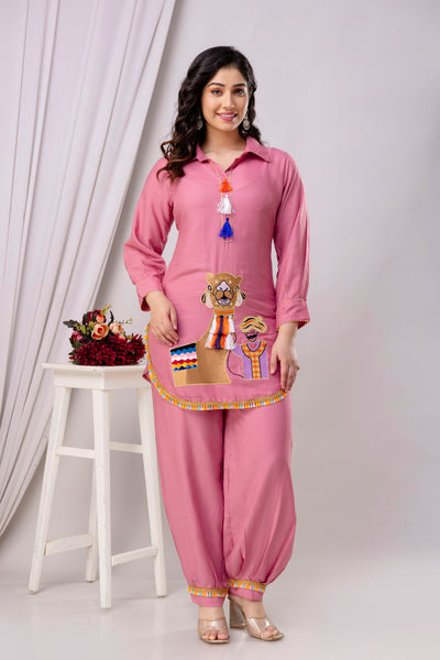 Rayon Solid Co-Ord Set with Beautiful Aari Work