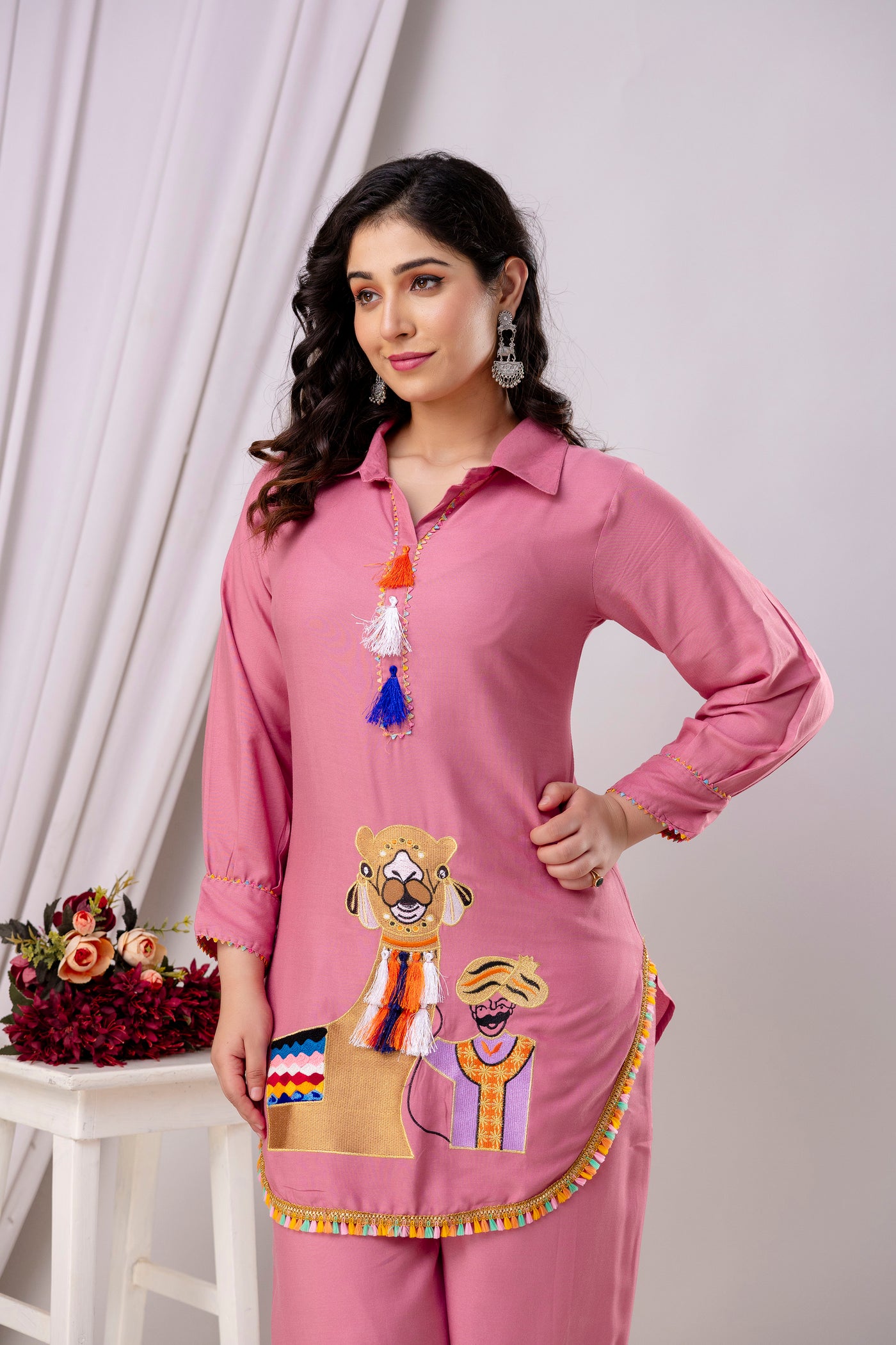 Rayon Solid Co-Ord Set with Beautiful Aari Work