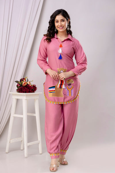 Rayon Solid Co-Ord Set with Beautiful Aari Work