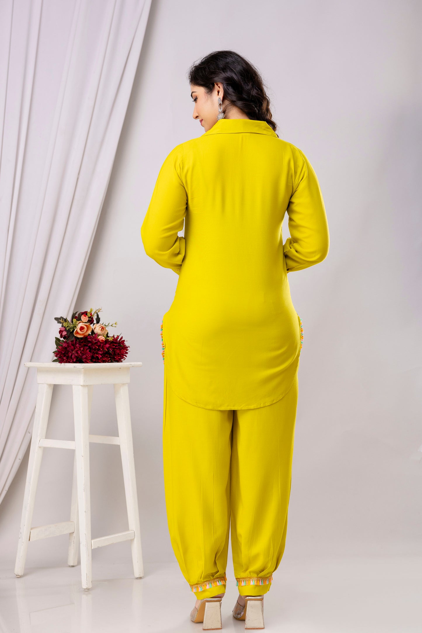 Rayon Solid Co-Ord Set with Beautiful Aari Work - SF030YLO