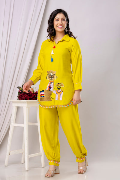 Rayon Solid Co-Ord Set with Beautiful Aari Work