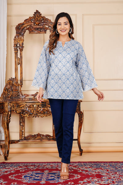 Cotton Printed Full Sleeve Short Kurti