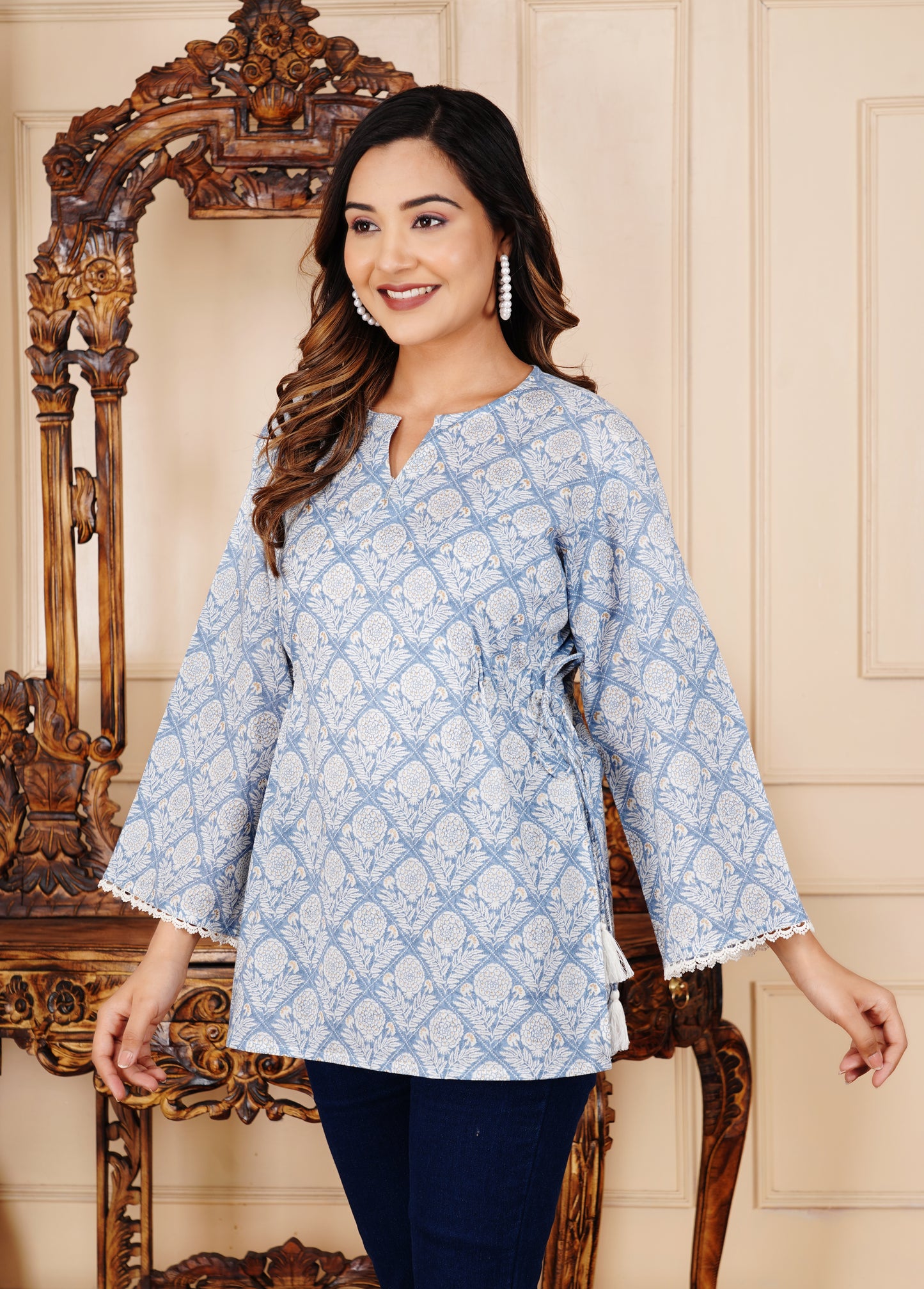 Cotton Printed Full Sleeve Short Kurti - SF030LVN