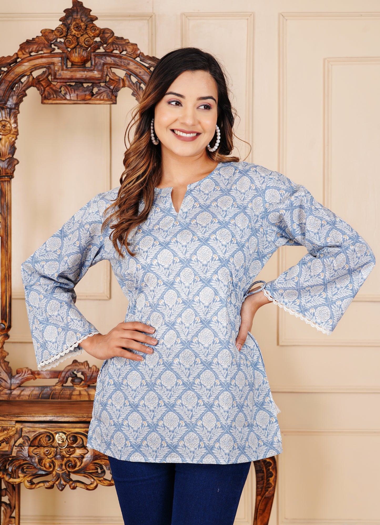 Cotton Printed Full Sleeve Short Kurti - SF030LVN