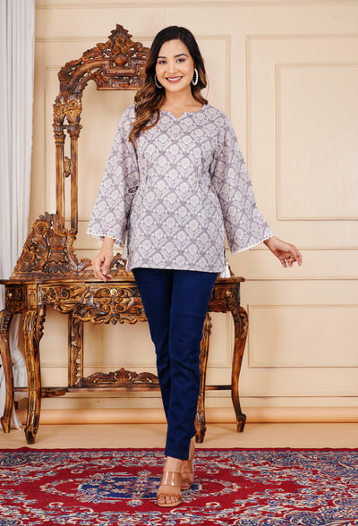 Cotton Printed Full Sleeve Short Kurti