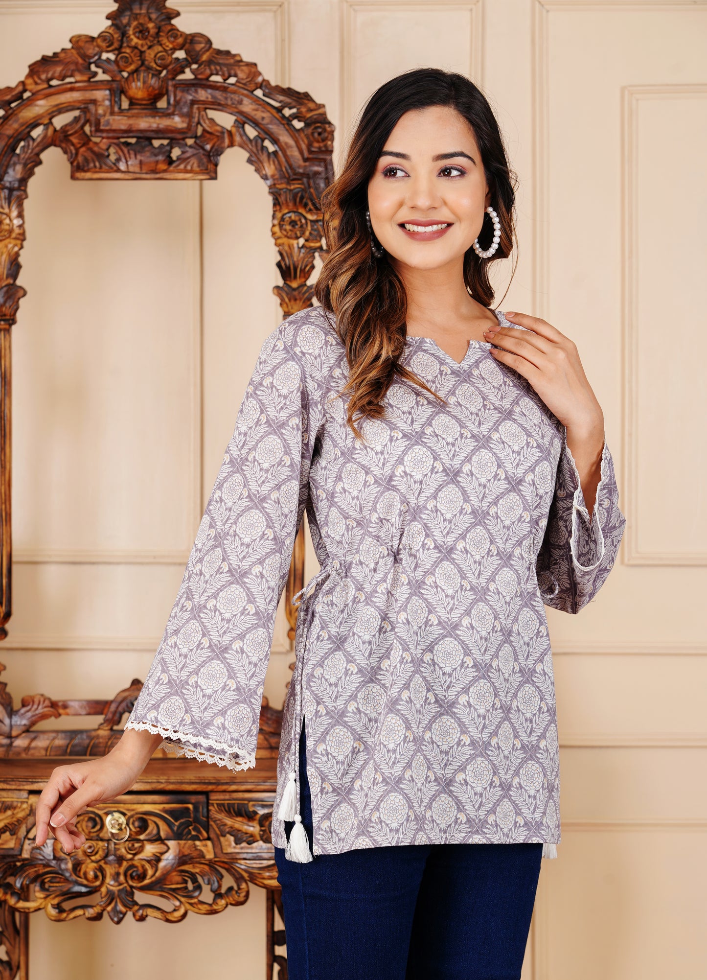 Cotton Printed Full Sleeve Short Kurti - SF030LVN