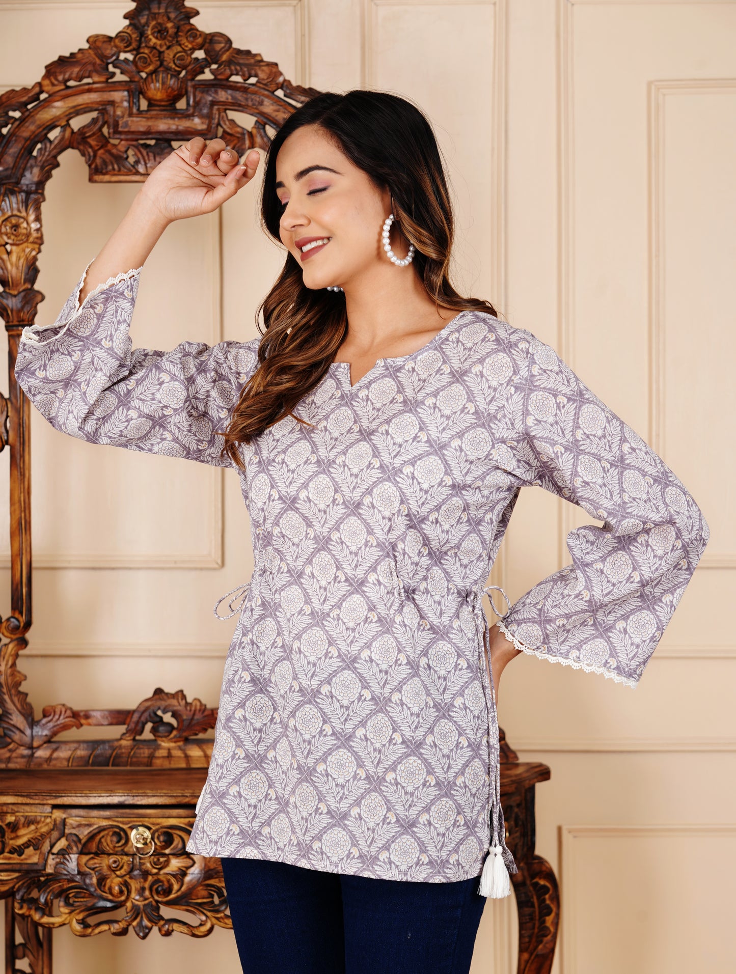 Cotton Printed Full Sleeve Short Kurti - SF030LVN