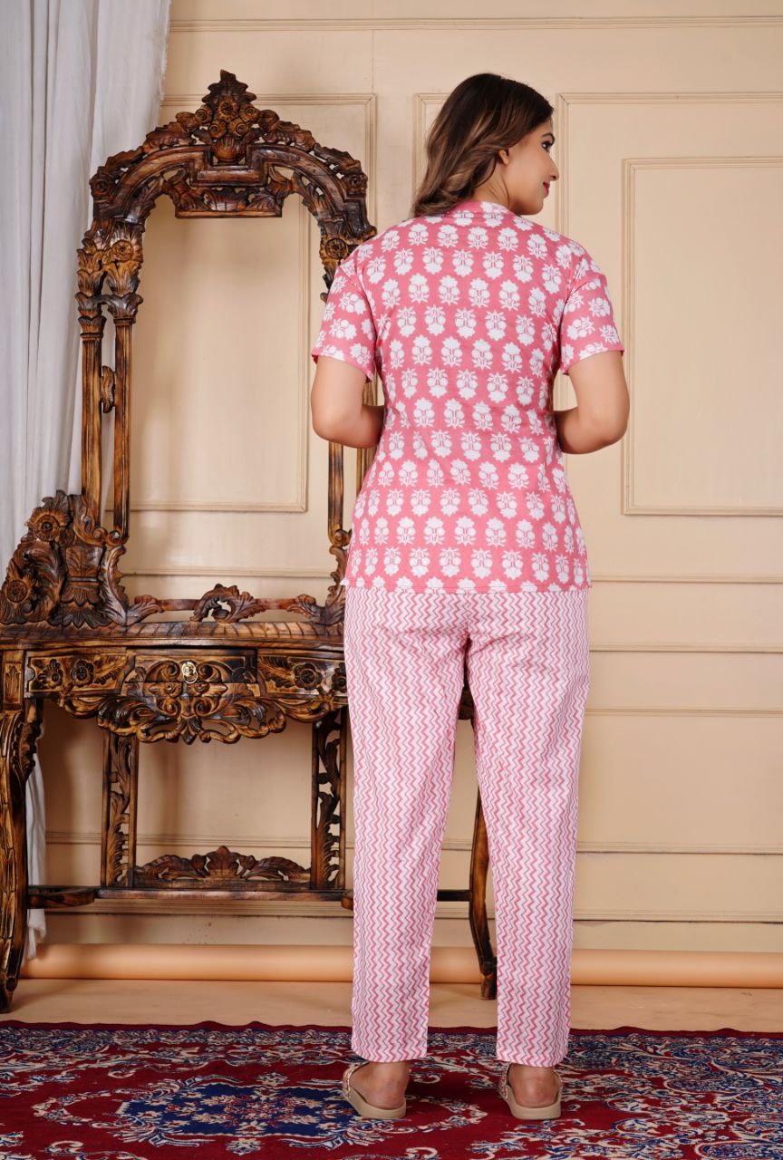 Women's Cotton Floral Printed Night Pyjama Set