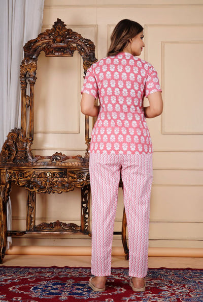 Women's Cotton Floral Printed Night Pyjama Set