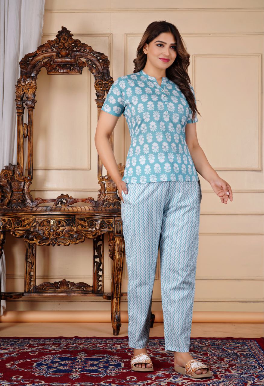 Women's Cotton Floral Printed Night Pyjama Set