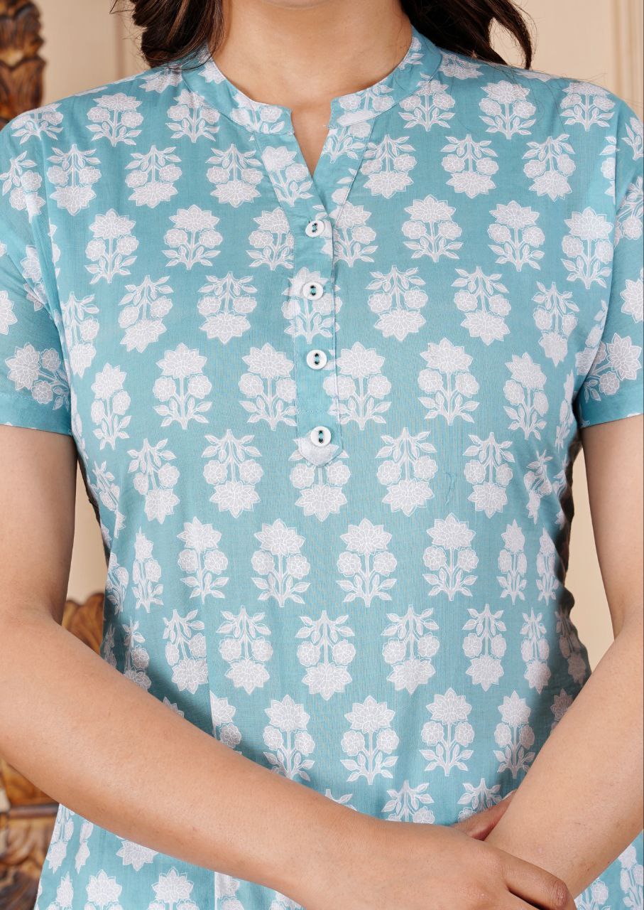 Women's Cotton Floral Printed Night Pyjama Set