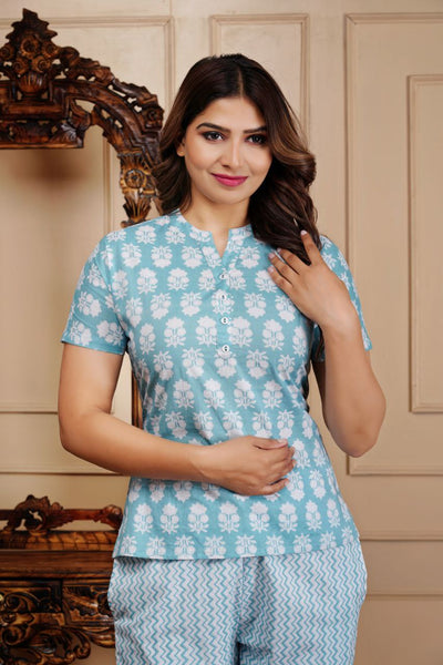 Women's Cotton Floral Printed Night Pyjama Set