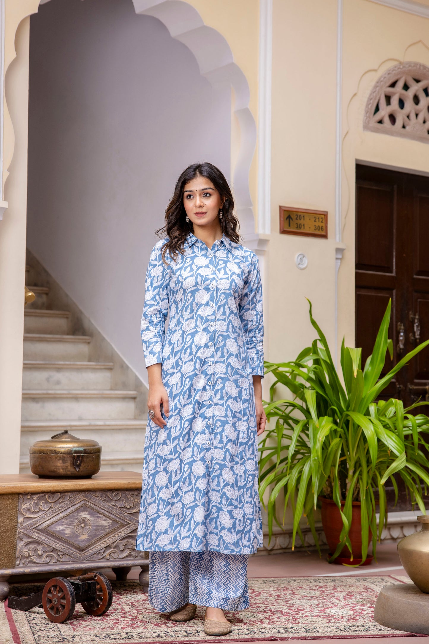 Full Sleeve Collared Neck Kurta - SF036BLU