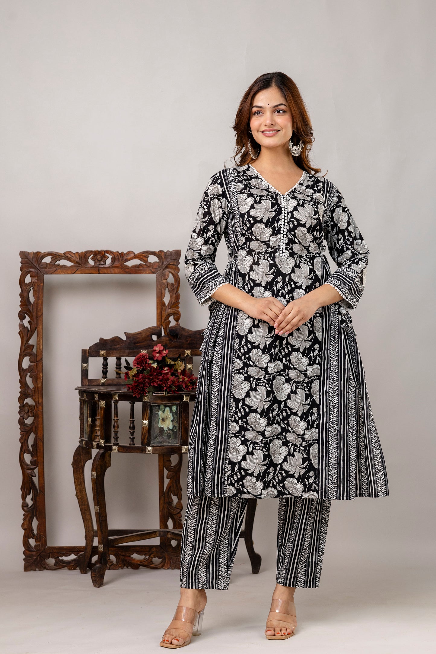 Cotton Kurta Pant Dupatta Set - SF041BLK