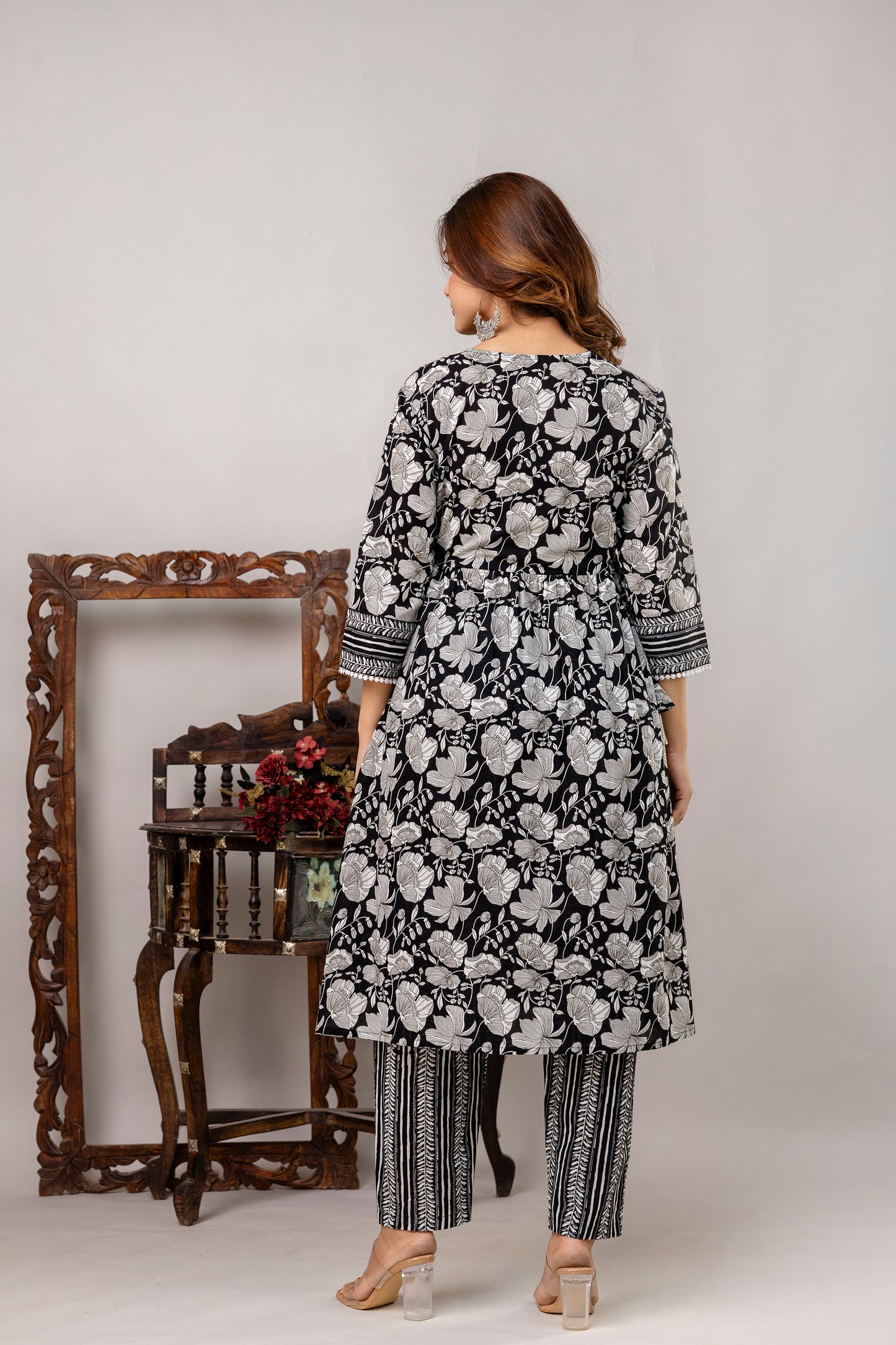 Cotton Kurta Pant Dupatta Set - SF041BLK