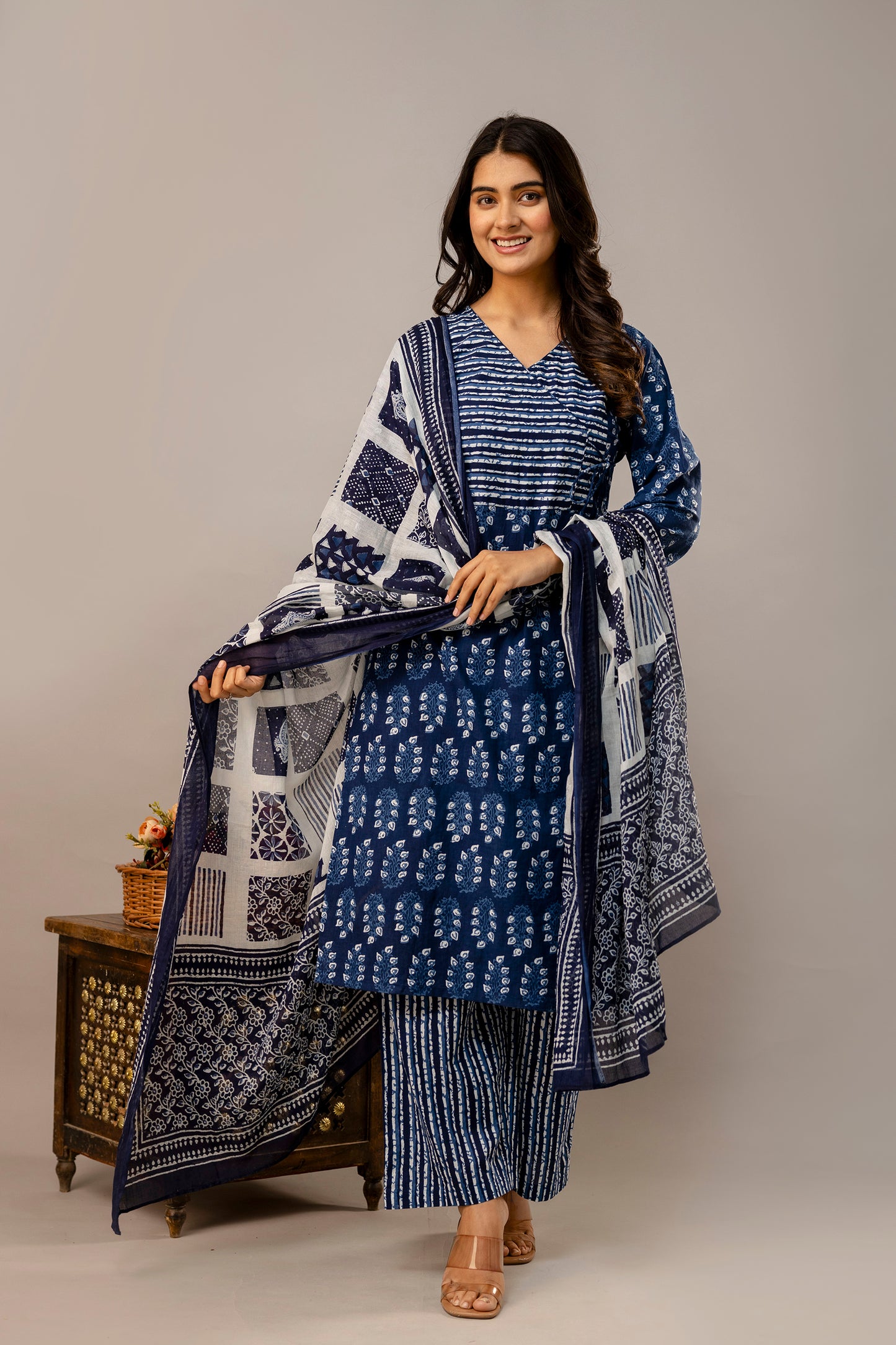 Kurta Palazzo Dupatta Set - SF042BLU