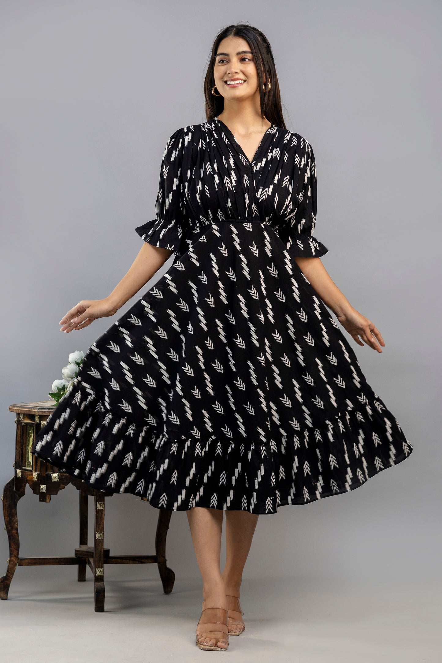 Women Gown Black Midi Length Dress - SF045BLK