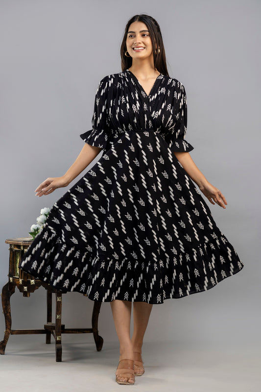 Women Gown Black Midi Length Dress