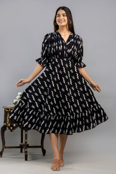 Women Gown Black Midi Length Dress