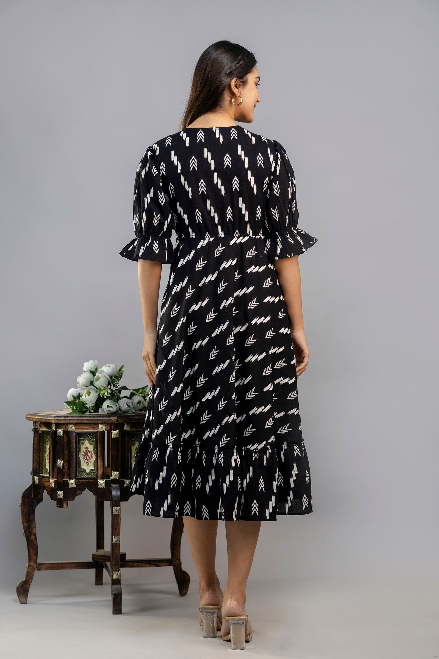 Women Gown Black Midi Length Dress - SF045BLK